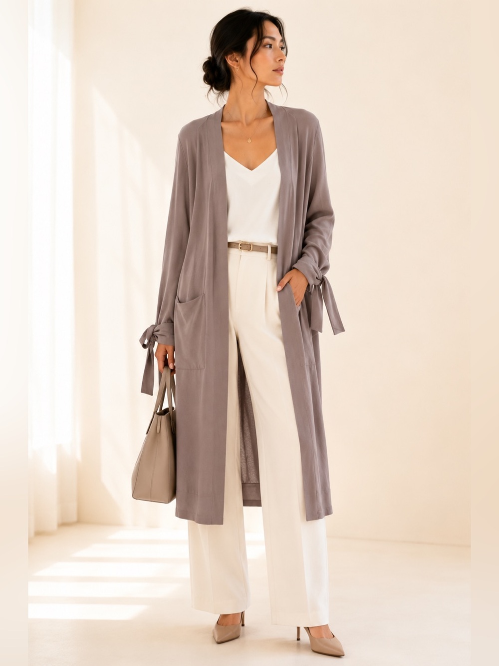 Brochu Walker Tie Cuff Cotton Duster Cardigan Quiet Luxury Size XS